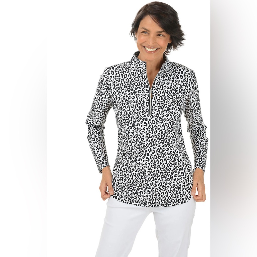 Women's Black and White Leopard Print Top
